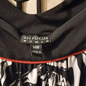 Enfocus Studio Black and White Midi Dress with Red Trim